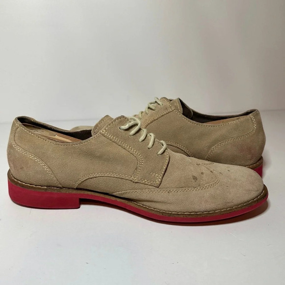 Cole Haan Oxfords Mens 9M Drake Eva Beige Suede Wingtip Bluchers C11216 - Picture 4 of 9